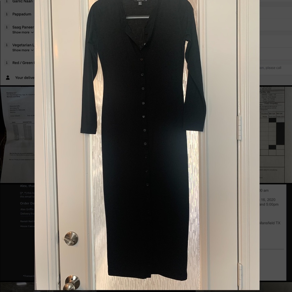 Black Button Through Bodycon Midi Dress